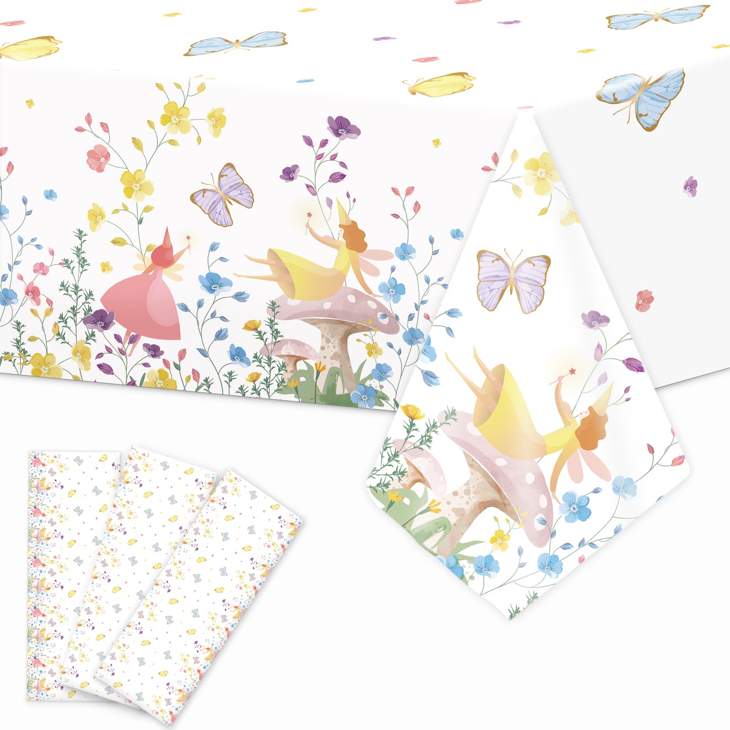 3 Pcs Fairy Tablecloth for Birthday Party 108 x 51 inch