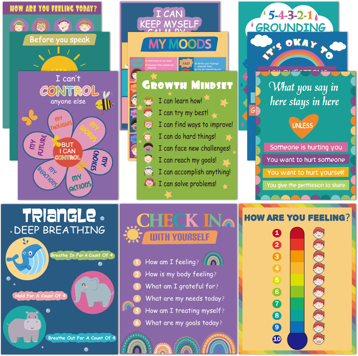 13 Pieces Feelings Chart and Keep Calm Posters Feelings Emotions - 11 x 16inch