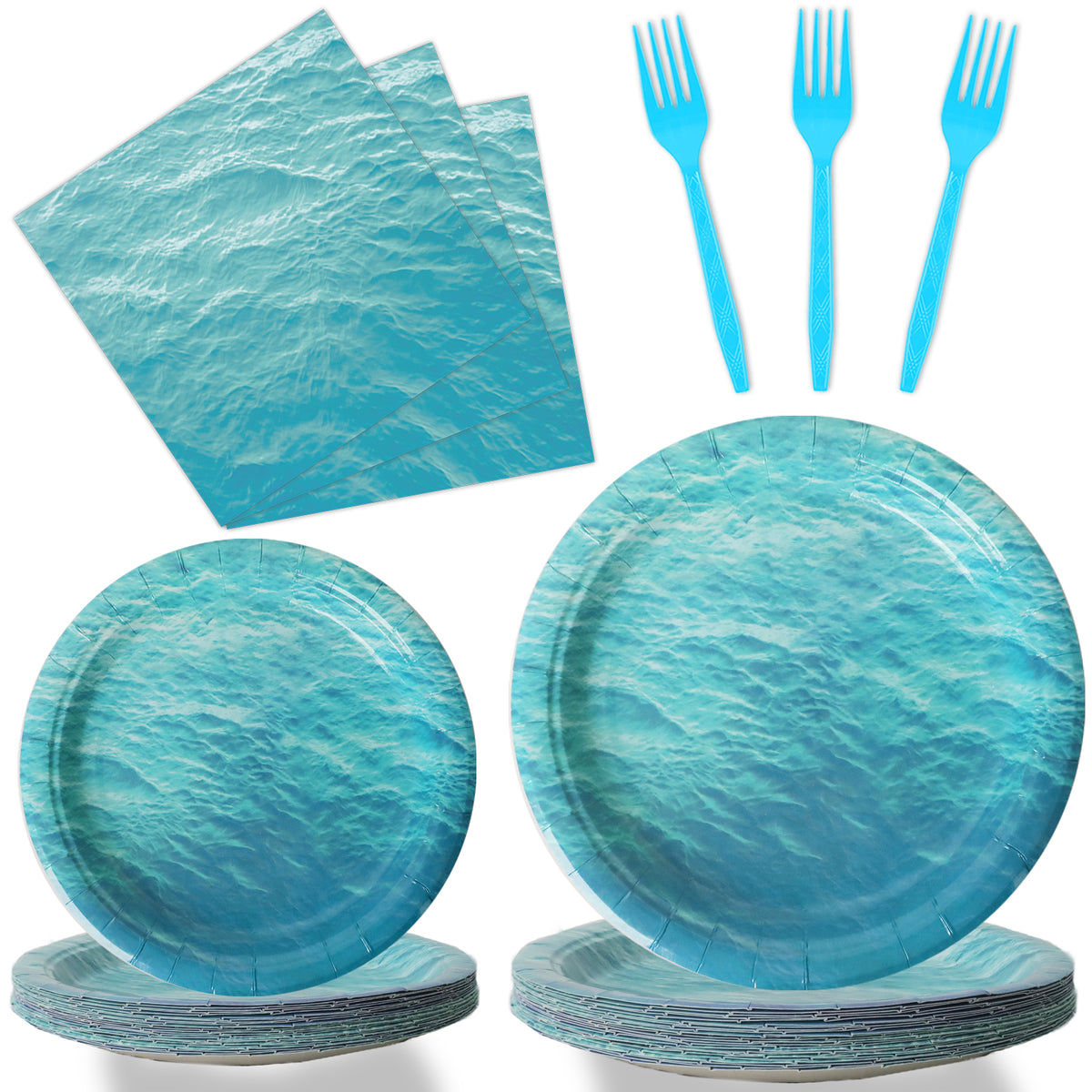 96 Pieces Ocean Sea Party Tableware Set Paper Plates Napkins Forks for 24 Guests