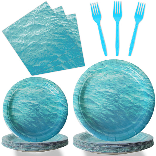 96 Pieces Ocean Sea Party Tableware Set Paper Plates Napkins Forks for 24 Guests