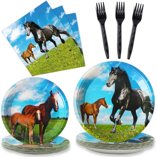 Horse Theme Party Supplies,Plates Napkins Forks Set of 96pcs
