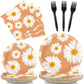 Daisy Flower Theme Party Supplies,Plates Napkins Forks Set of 96pcs