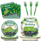 96 Pieces Garbage Truck Party Tableware Set Paper Plates Napkins Forks for 24 Guests