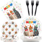 Kitten Theme Party Supplies,Plates Napkins Forks Set of 96pcs