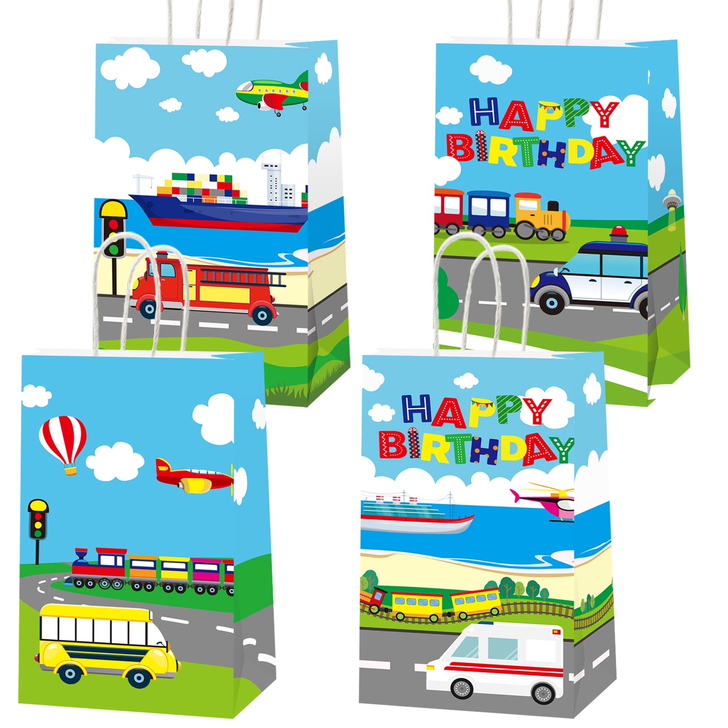 Transportation Party Gift Treat Bags with Handle, 12pieces