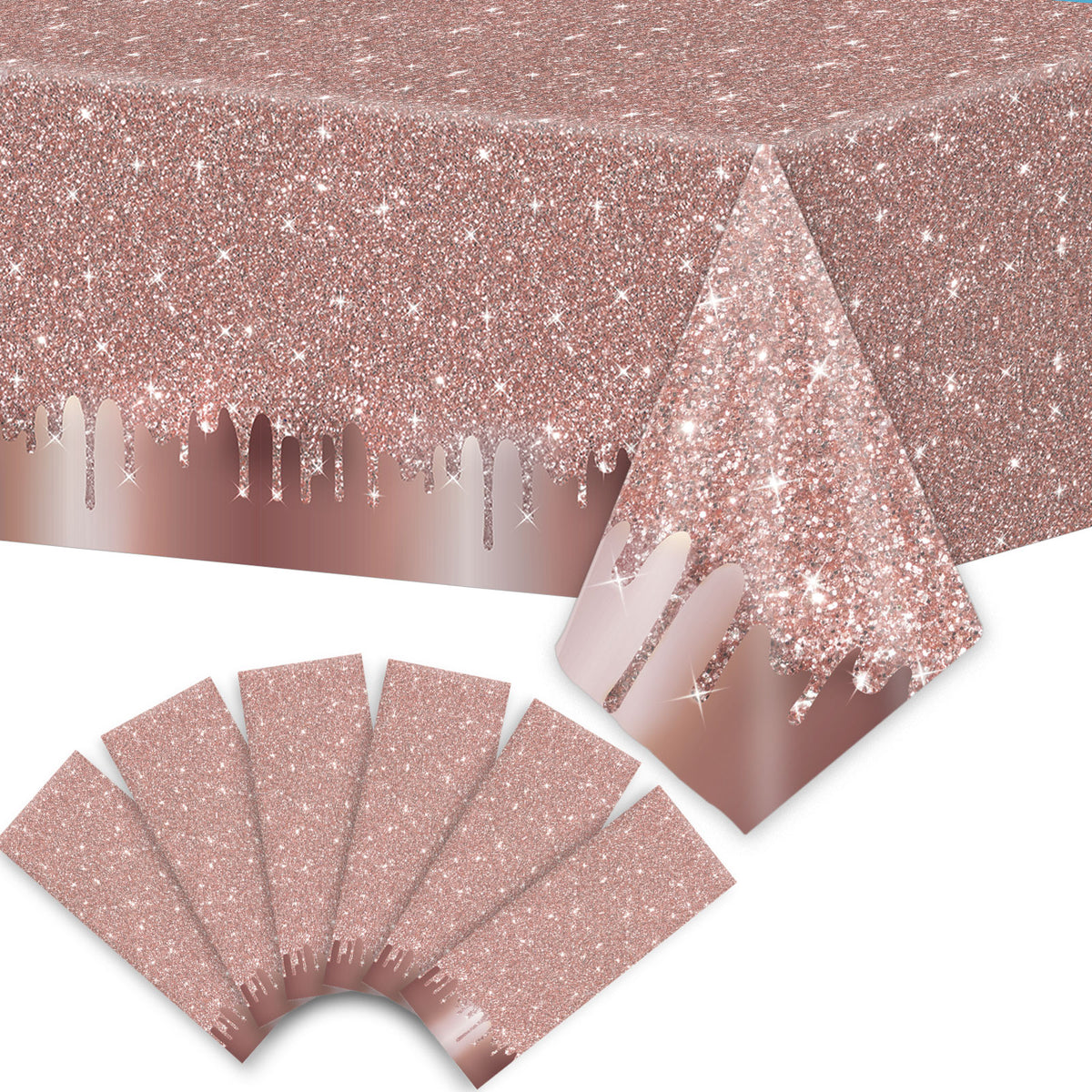 6 pcs Pink Rose Golden Birthday Party Tablecloths Supplies 54" x 108"