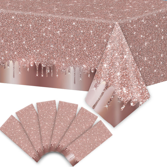 6 pcs Pink Rose Golden Birthday Party Tablecloths Supplies 54" x 108"
