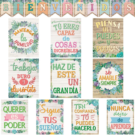 21 Pieces Bienvenidos Inspirational Spanish Posters Spanish Classroom Decorations
