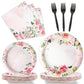 Floral Theme Party Supplies,Plates Napkins Forks Set of 96pcs