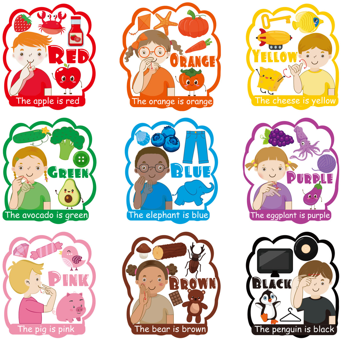 9 Pieces ASL Colour Posters Color Bulletin Board Set