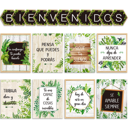 19 Pieces Bienvenidos Inspirational Spanish Posters Spanish Classroom Decorations