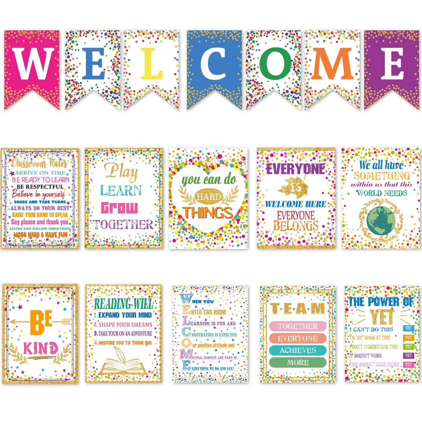 17 Pieces Confetti Classroom Motivational Posters Welcome Decor Signs
