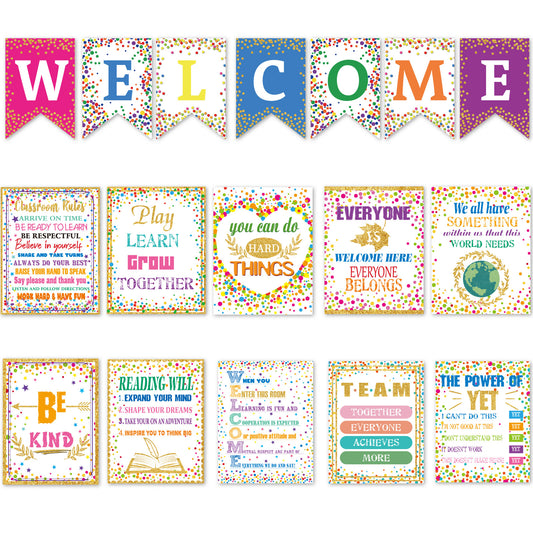 17 Pieces Confetti Classroom Motivational Posters Welcome Decor Signs
