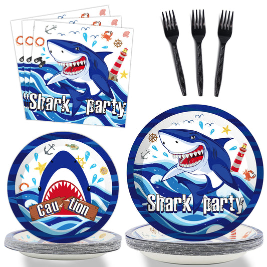 Shark Theme Party Supplies,Plates Napkins Forks Set of 96pcs