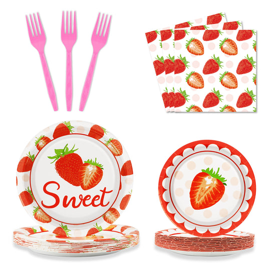 96 Pcs Strawberry Party Tableware Set Supplies for 24 Guests