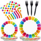 Rainbow Birthday Theme Party Supplies,Plates Napkins Forks Set of 96pcs