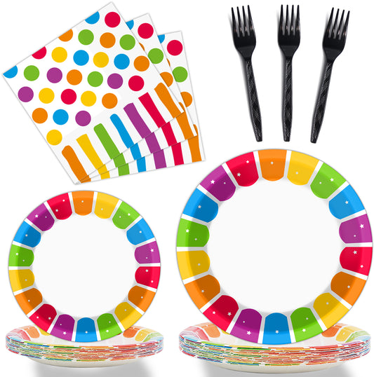Rainbow Birthday Theme Party Supplies,Plates Napkins Forks Set of 96pcs