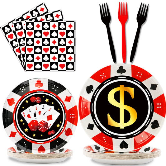 96 Pcs Casino Party Tableware Supplies for 24 Guests