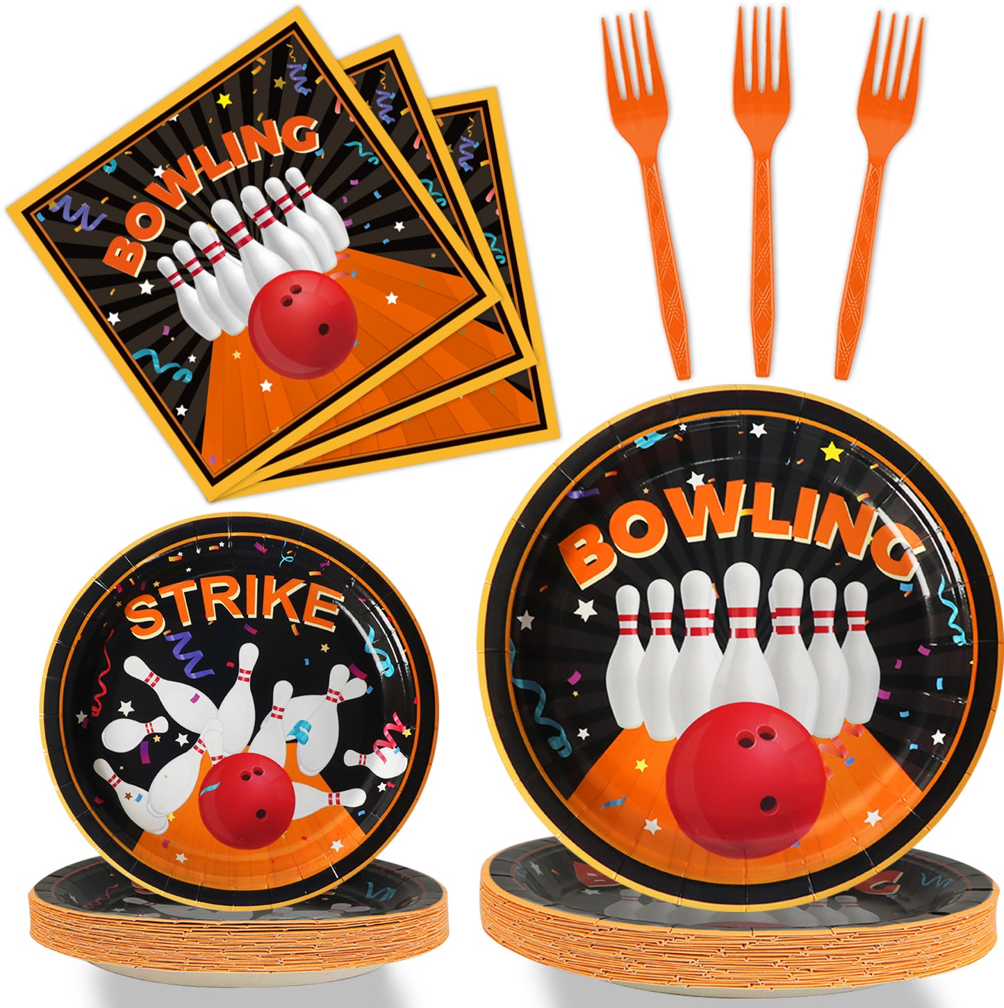 96 Pcs Bowling Party Tableware Set for 24 Guests