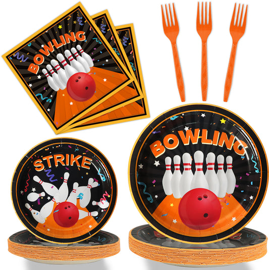 96 Pcs Bowling Party Tableware Set for 24 Guests
