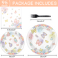 Butterfly Theme Party Supplies,Plates Napkins Forks Set of 96pcs