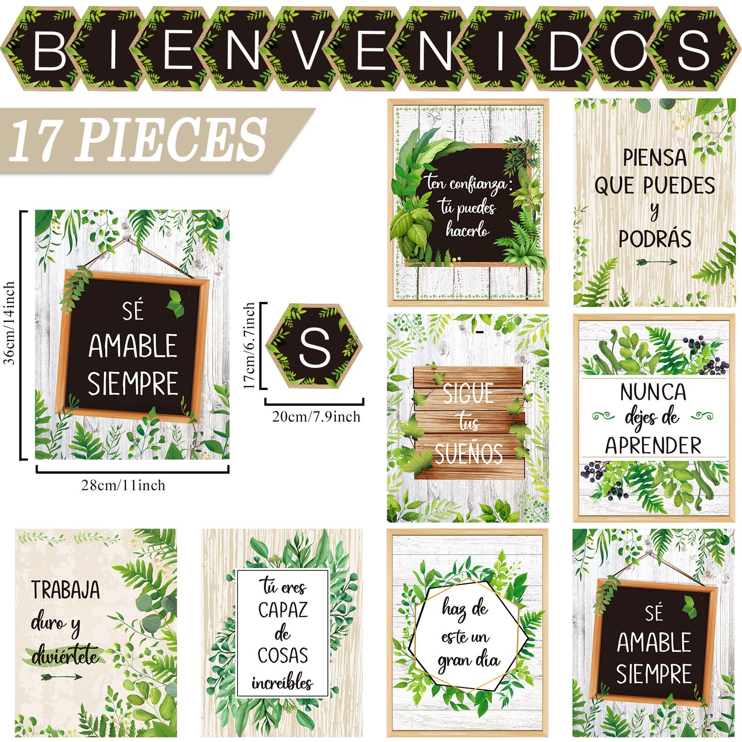 19 Pieces Bienvenidos Inspirational Spanish Posters Spanish Classroom Decorations