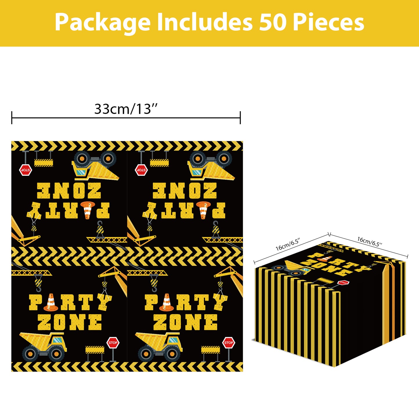 Disposable Construction Theme Party Napkins,Set of 50 Counts