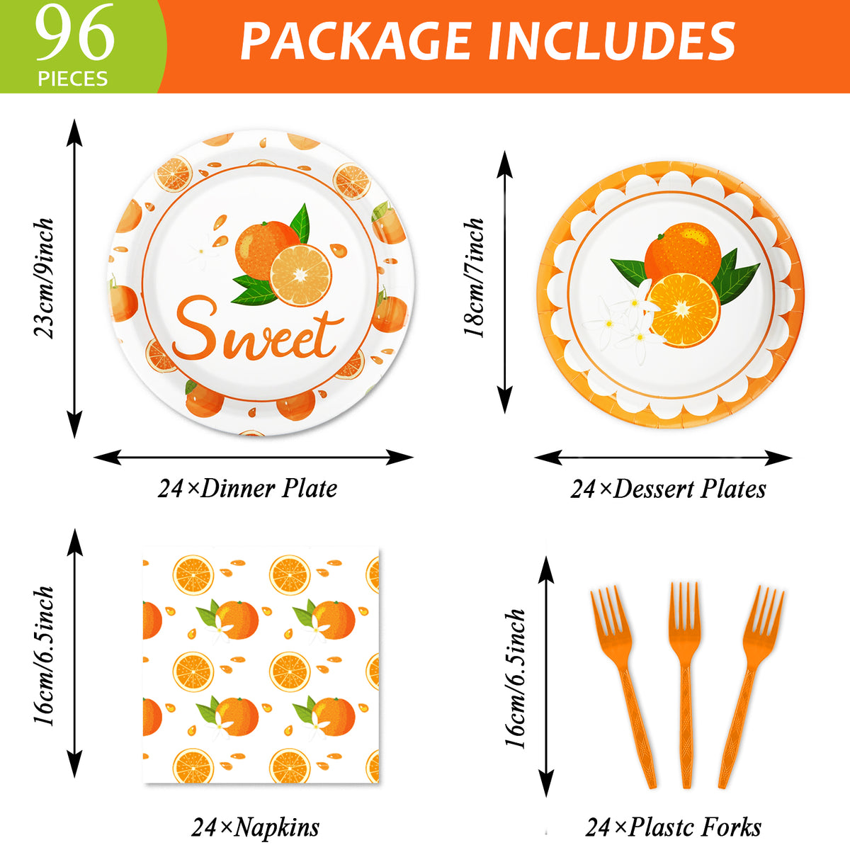 96 Pcs Little Cutie Party Tableware Set Supplies for 24 Guests
