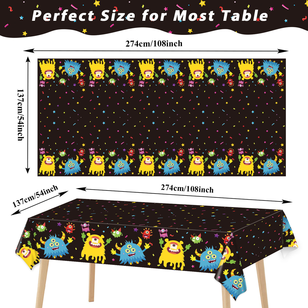 3pcs Monster Party Table Covers Supplies 54" x 108"