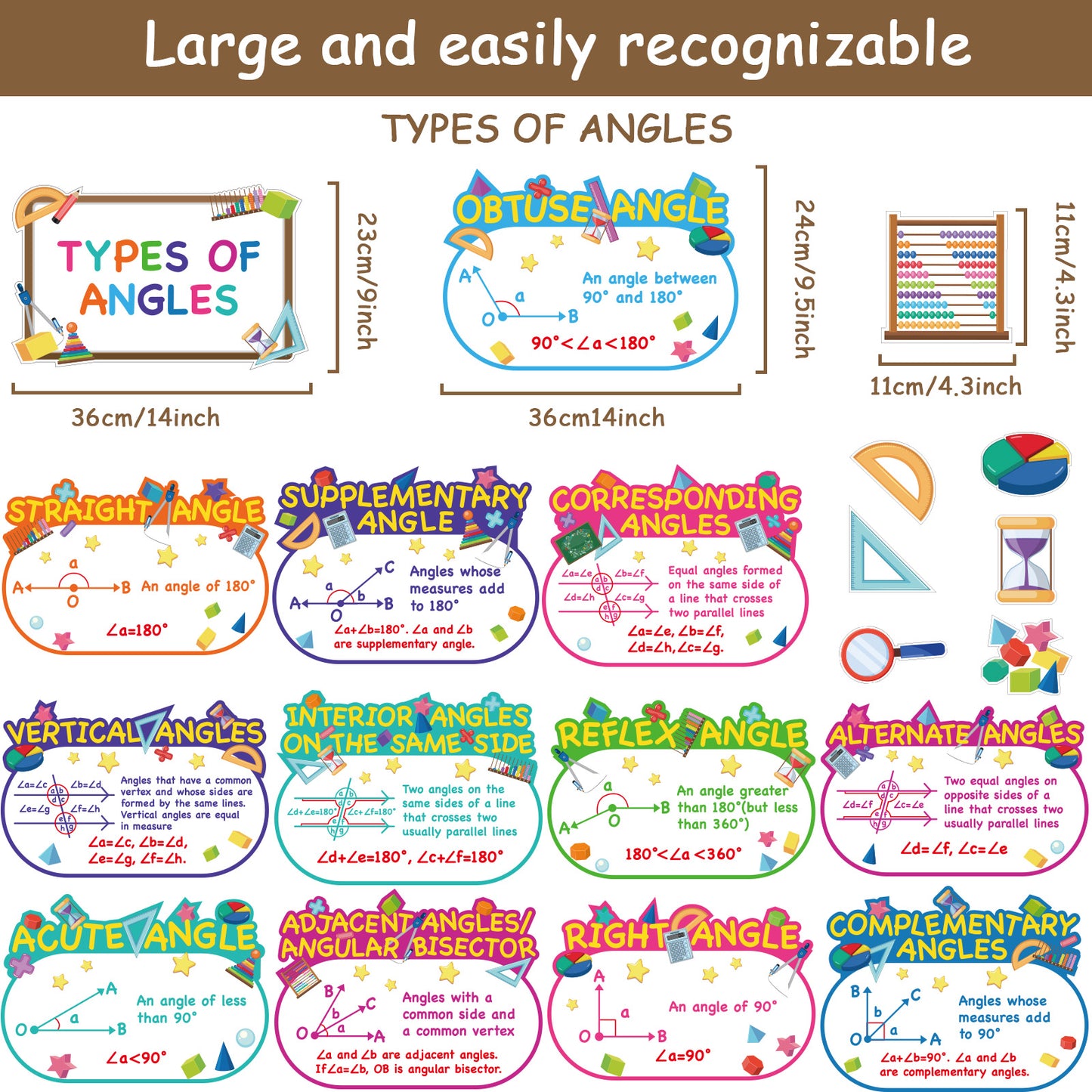 20 Pieces Math Classroom Posters Types of Angles Bulletin Board Set
