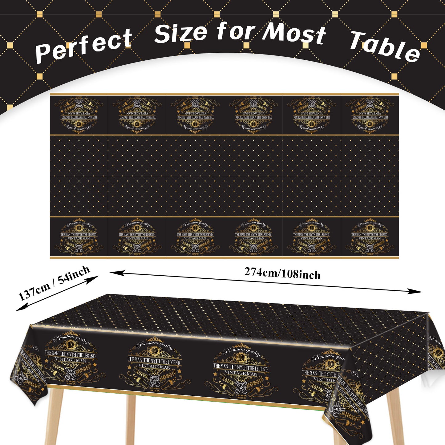 3pcs Vintage Man Tablecloth 108 x 51 inch