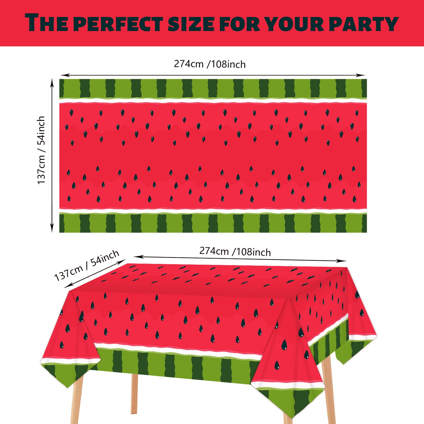3 Pcs of Watermelon Party Tablecloth Party Supplies 108 x 51 inch