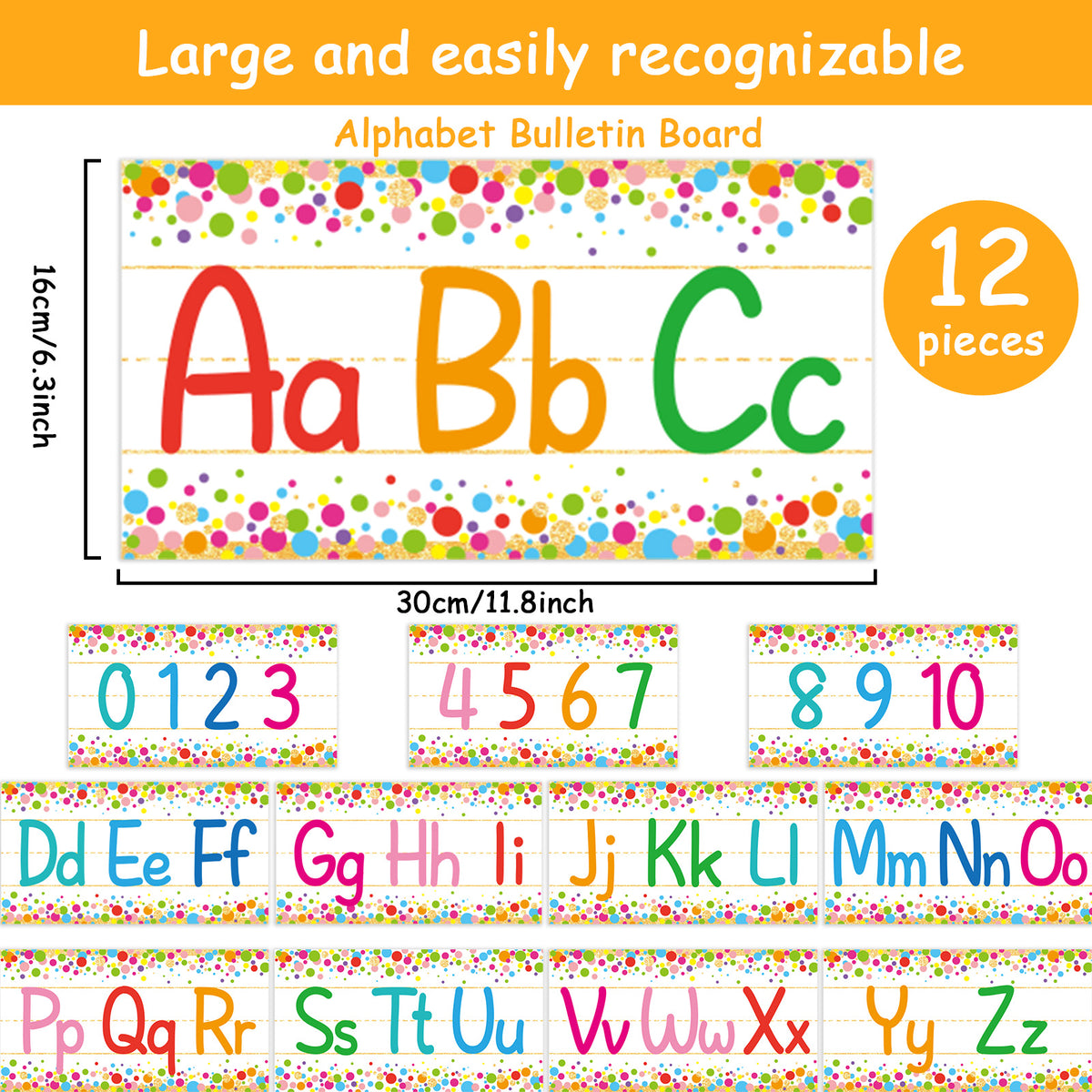 12 Pieces Alphabet Bulletin Board Strips Set Alphabet & Number Border (Confetti)