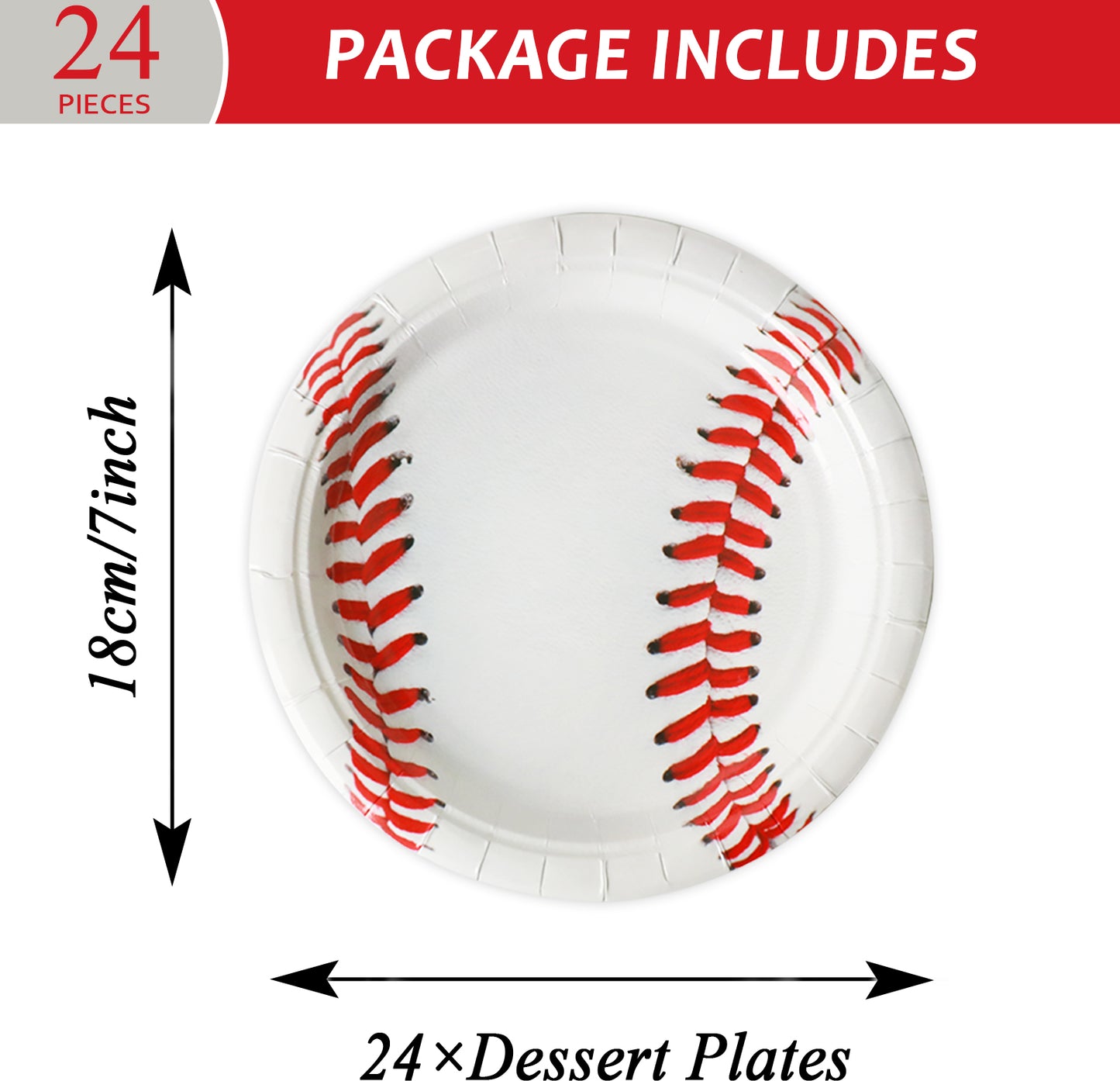 Disposable Baseball Party Dessert Plates,Set of 24