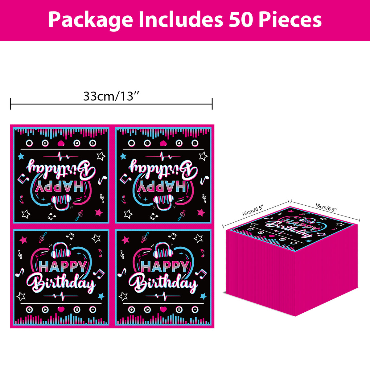 Disposable Music Theme Party Napkins,Set of 50 Counts