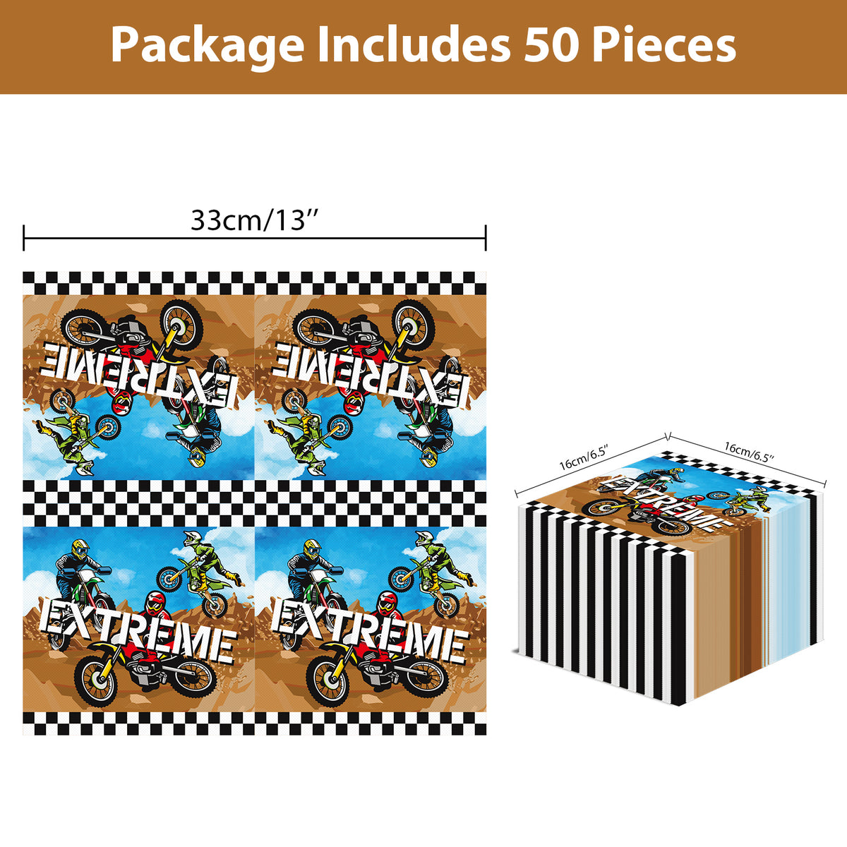 Disposable Dirt Bike Theme Party Napkins,Set of 50 Counts