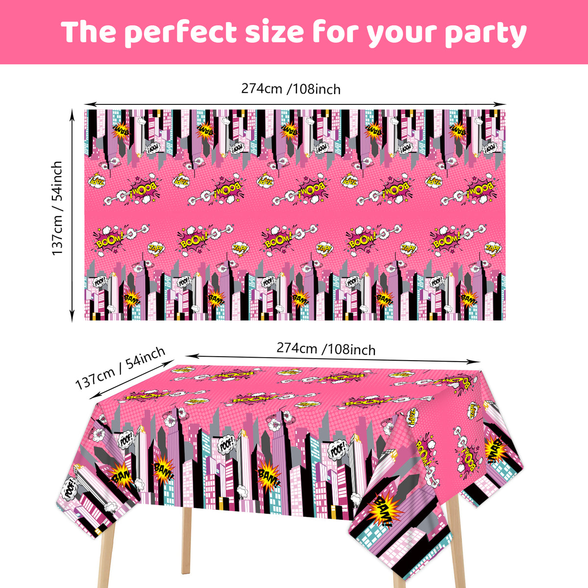 3 Pcs of Super Heroine Party Tablecloth Party Supplies 108 x 51 inch