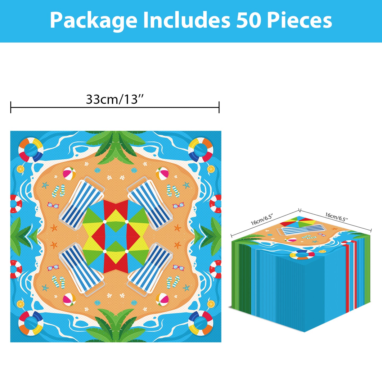 Disposable Summer Beach Theme Party Napkins,Set of 50 Counts