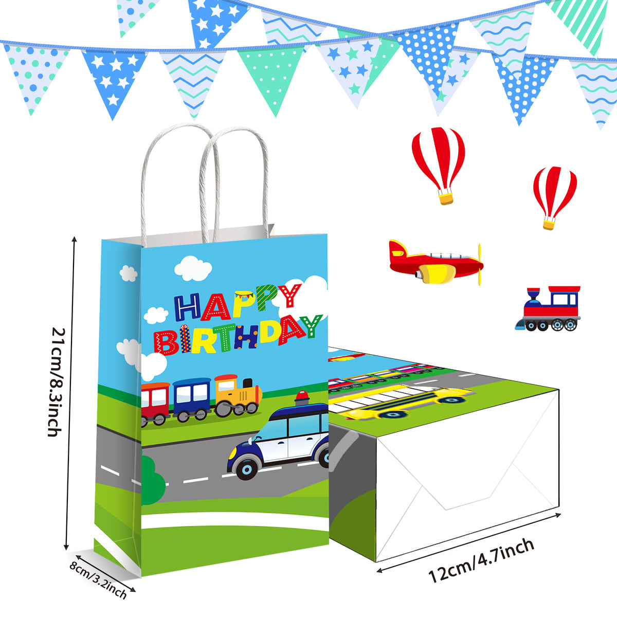 Transportation Party Gift Treat Bags with Handle, 12pieces