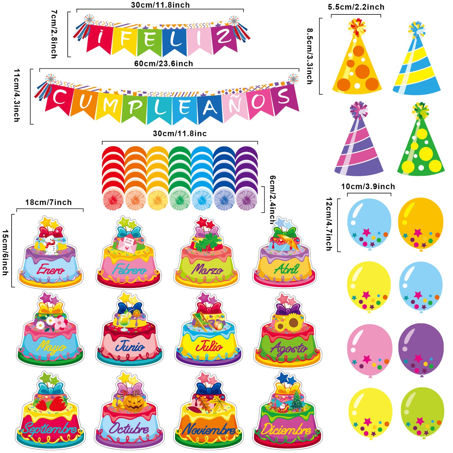 44 Pieces Spanish Happy Birthday Bulletin Board Set Birthday Bulletin Board Set Decorations