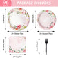 Floral Theme Party Supplies,Plates Napkins Forks Set of 96pcs