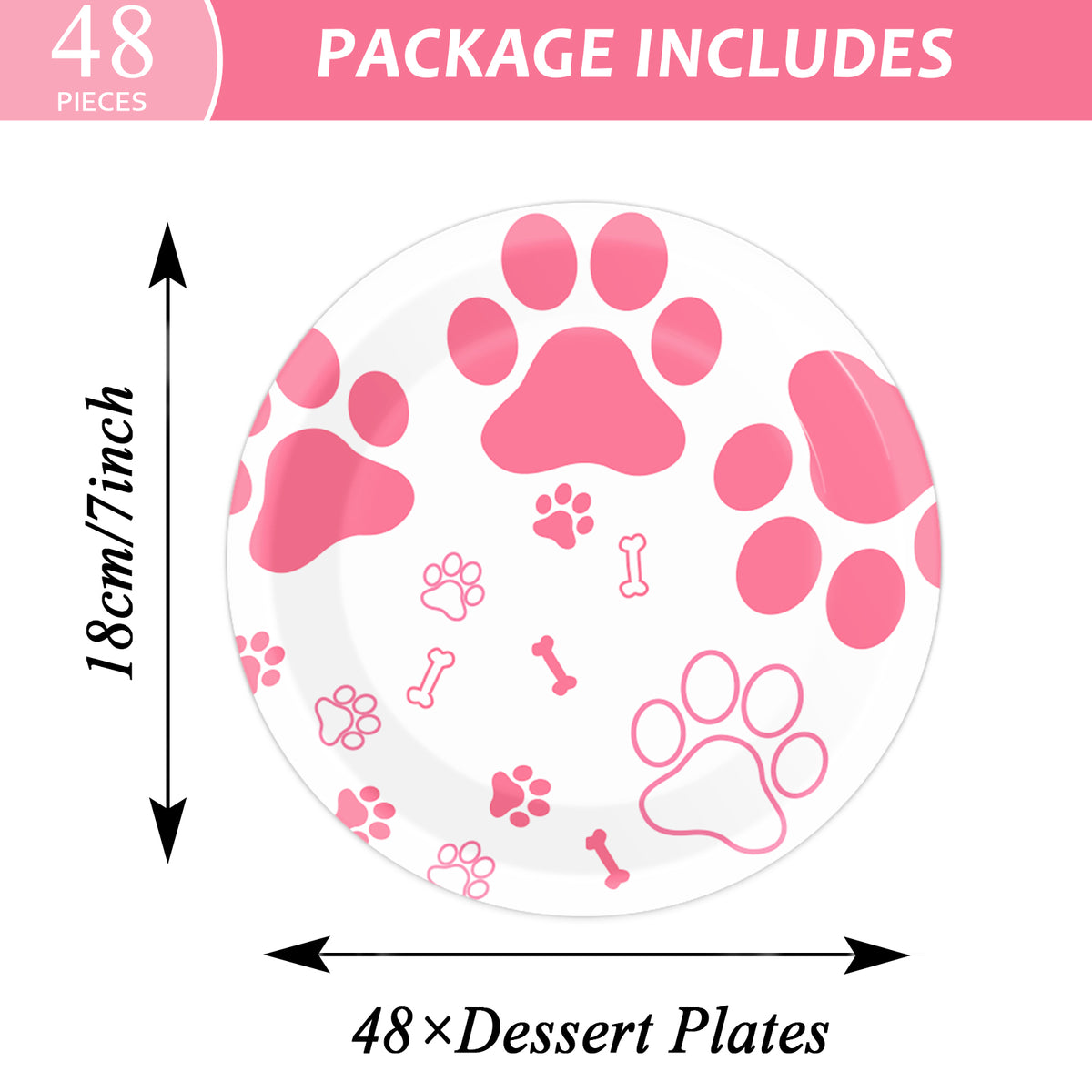 Pink Dog Paw Prints plates set - baby shower or Puppy birthday party supplies