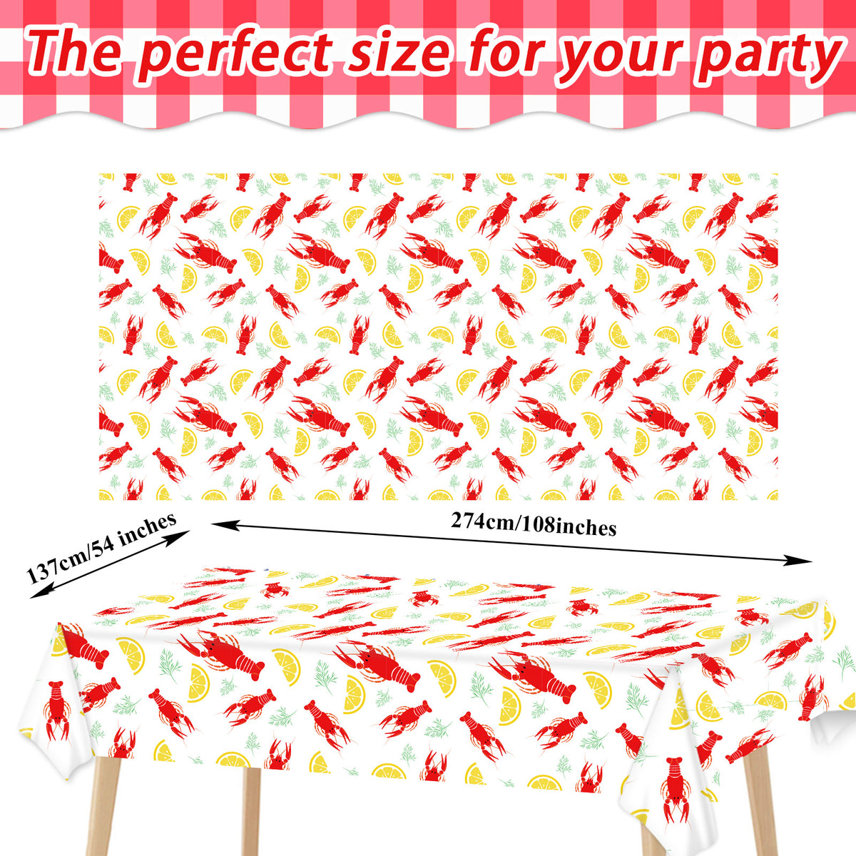 Crawfish Party Plastic Tablecloth,Set of 3