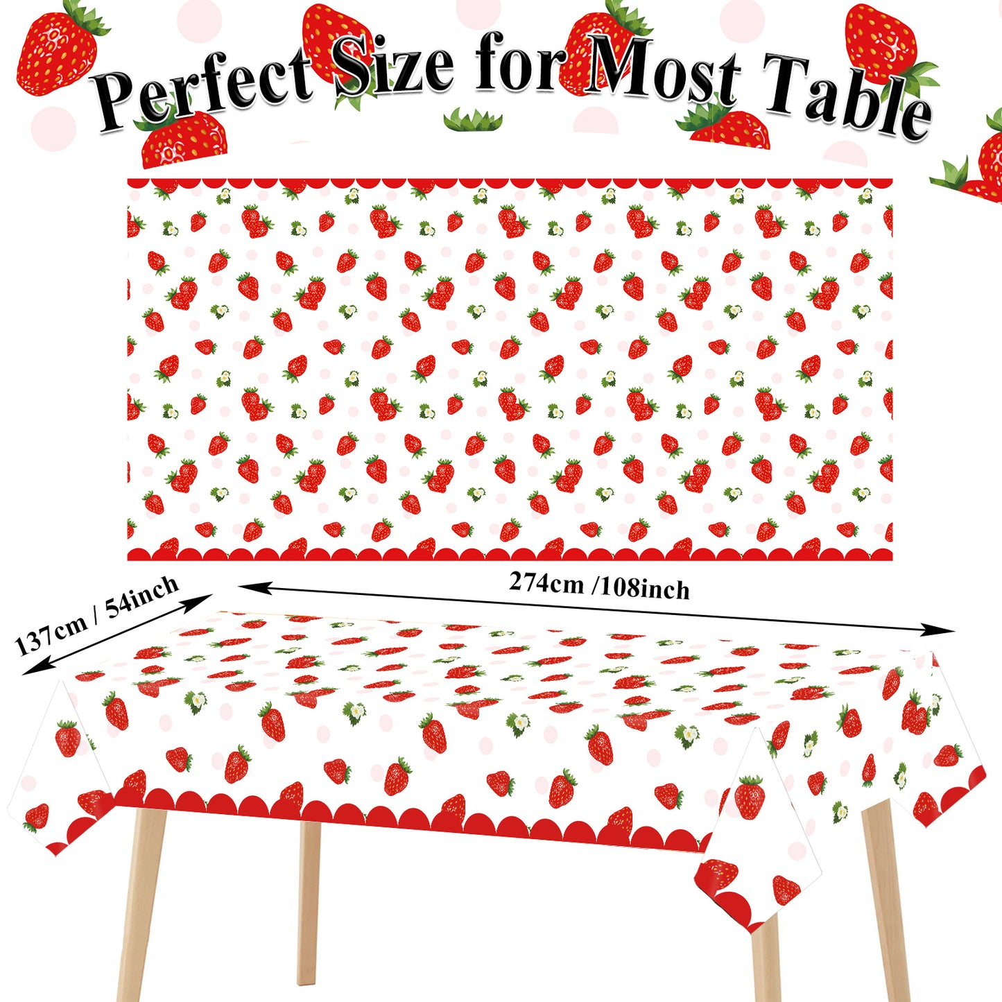 3pcs Strawberry Party Tablecloth party Supplies 108 x 51 Inches