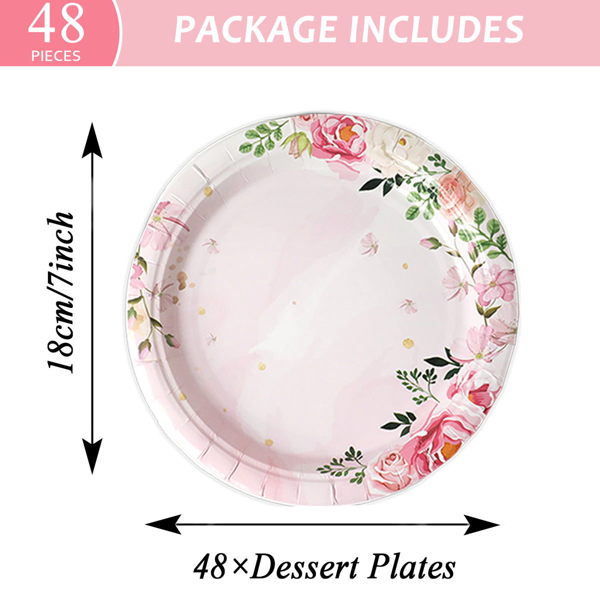 Disposable Floral Party Dessert Plates,Set of 24