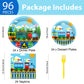 96 Pieces Train Party Tableware Set Paper Plates Napkins Forks for 24 Guests