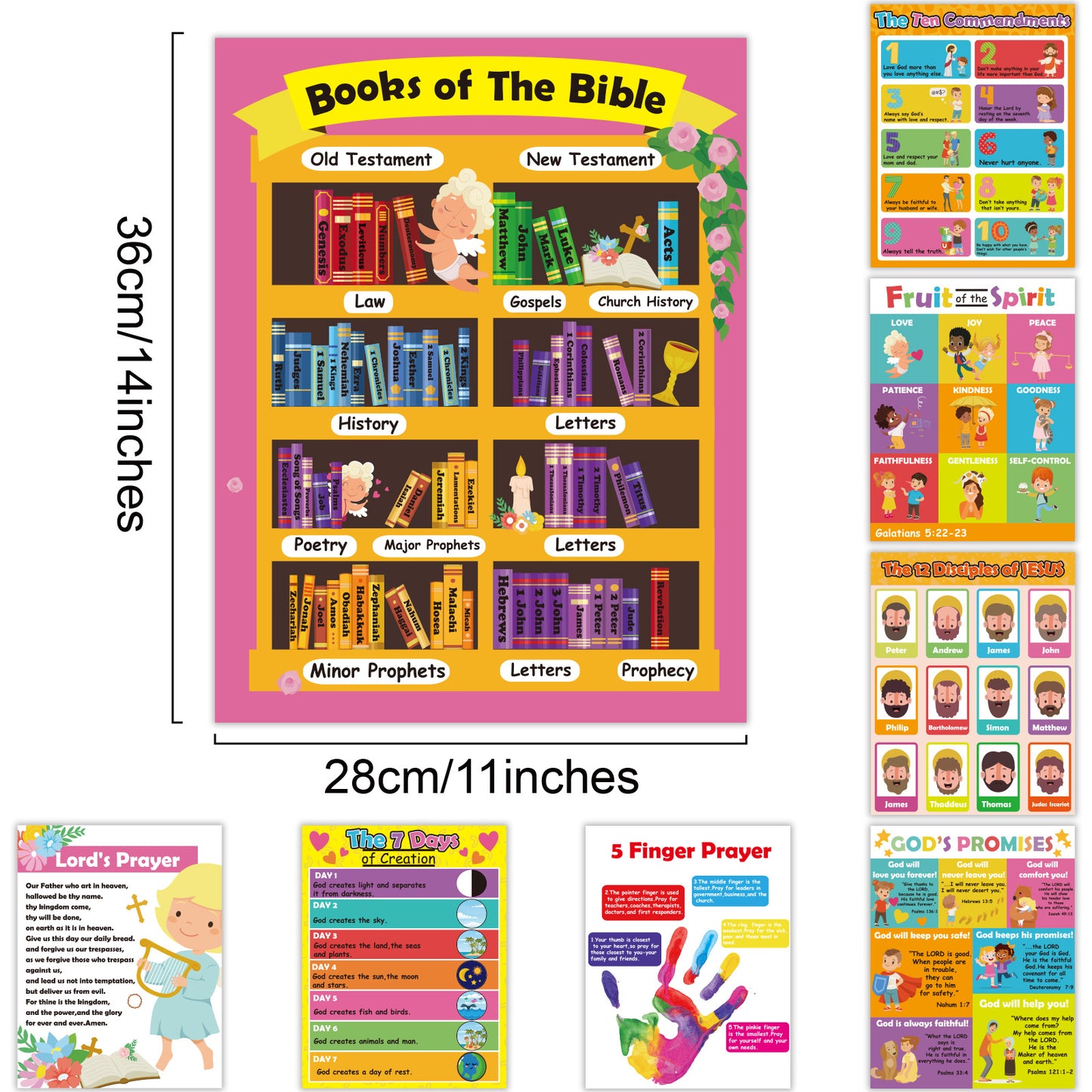Christian Bible Verse Poster Religious Scripture Wall Poster - 8 Pack