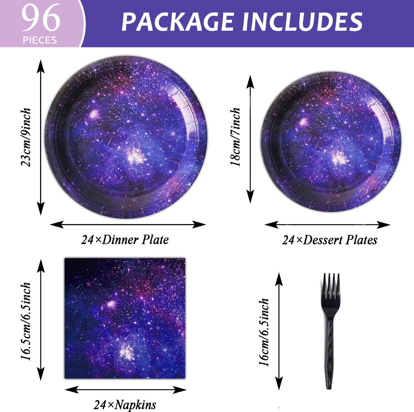 Galaxy Space Theme Party Supplies,Plates Napkins Forks Set of 96pcs