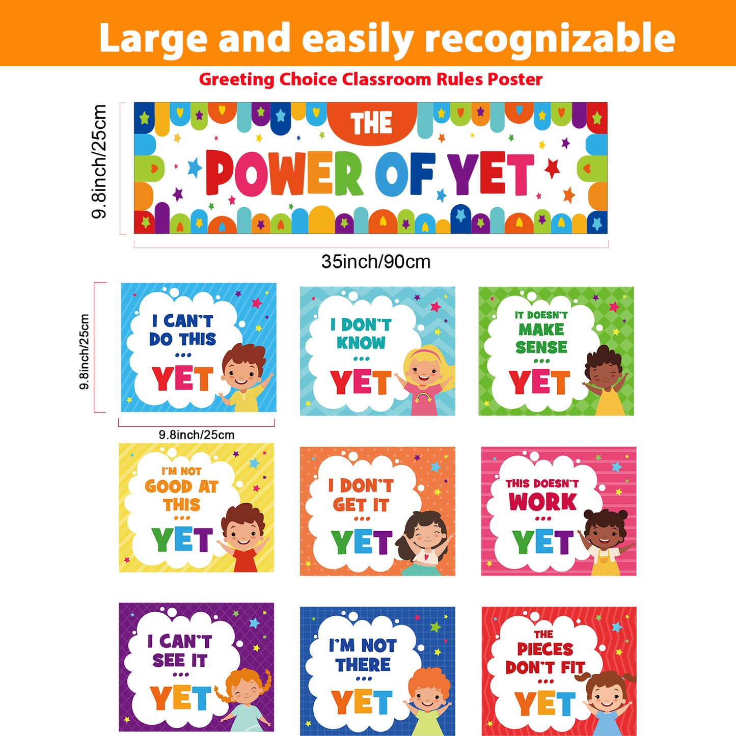 Growth Mindset Posters The Power of Yet Classroom Bulletin Board Banner
