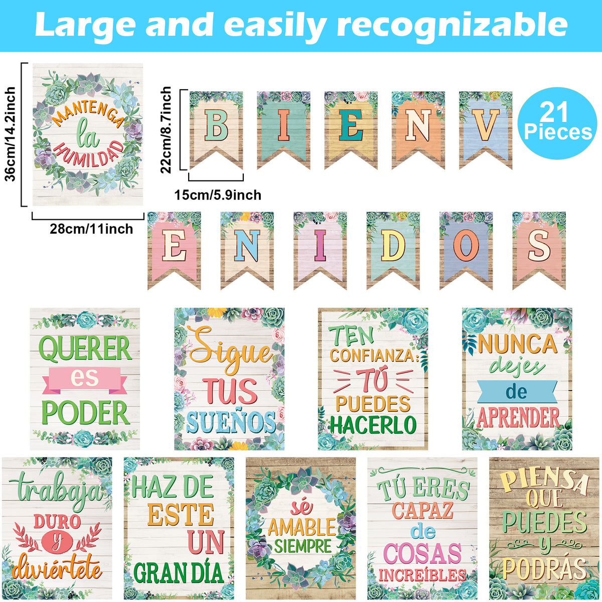 21 Pieces Bienvenidos Inspirational Spanish Posters Spanish Classroom Decorations